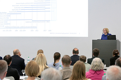 Almuth Draeger, Referatsleiterin für Soziale Stadtentwicklung im Bundesministerium für Wohnen, Stadtentwicklung und Bauwesen. Bildquelle: EBZ/Andreas Molatta.